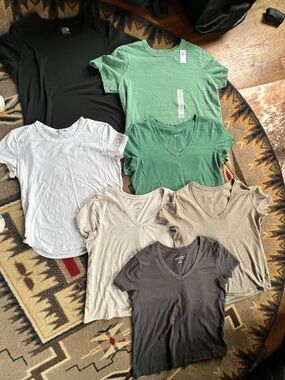 NEW-7, Everyday V-Neck & Crew Tee-Green, White, Black, Taupe all LARGES
